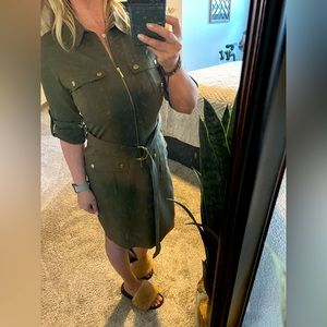 SHARAGANO Army Green Zip UP Dress sz 8